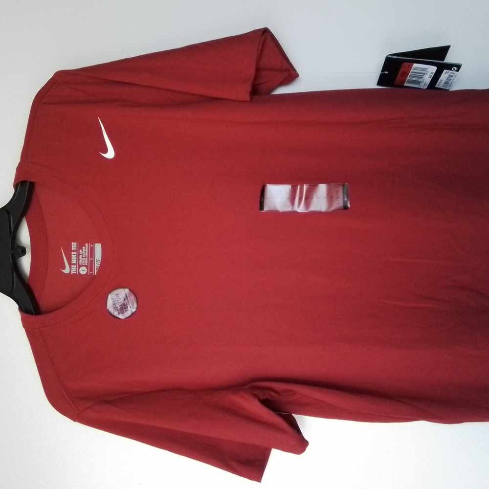 Men's NIKE DRI-FIT Short-Sleeved Crew Neck T-Shirt Red Size Large